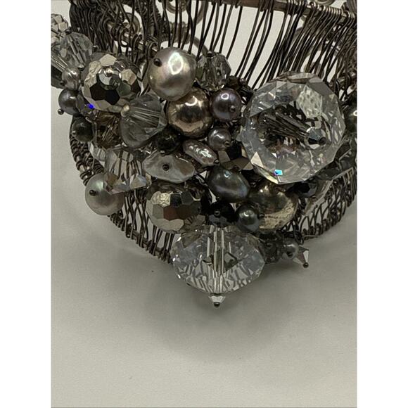 Artisan Cuff Bracelet Statement Runway Adjustable Silver Tone Wire Design - Picture 6 of 9